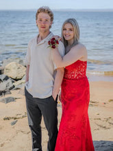 Strapless Red Prom Dresses Lace Sweetheart Long Evening Dress